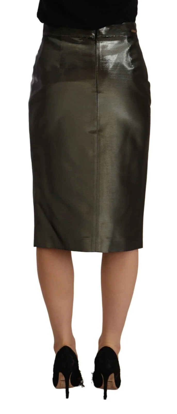 GF Ferre Metallic Gray High Waist Pencil Midi Skirt - IT40|S - Skirts