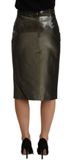 GF Ferre Metallic Gray High Waist Pencil Midi Skirt - IT40|S - Skirts
