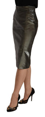 GF Ferre Metallic Gray High Waist Pencil Midi Skirt - IT40|S - Skirts