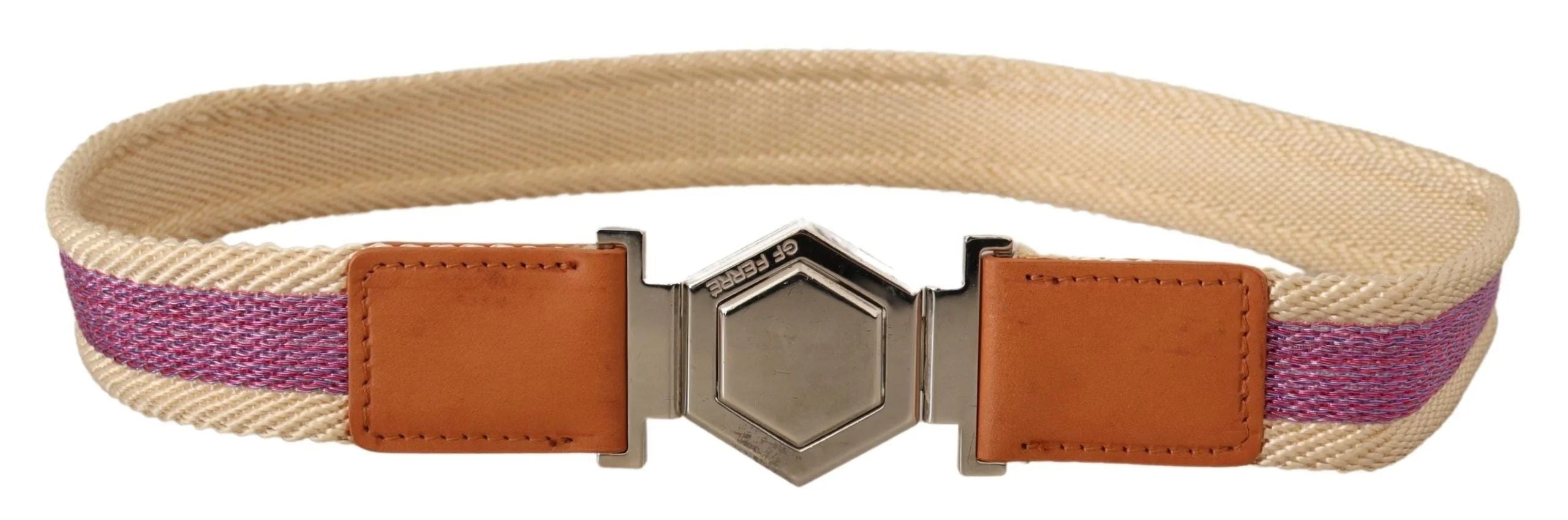 GF Ferre Multicolor Leather Silver Hexagon Logo Buckle Belt - 85 cm / 34 Inches - Belts