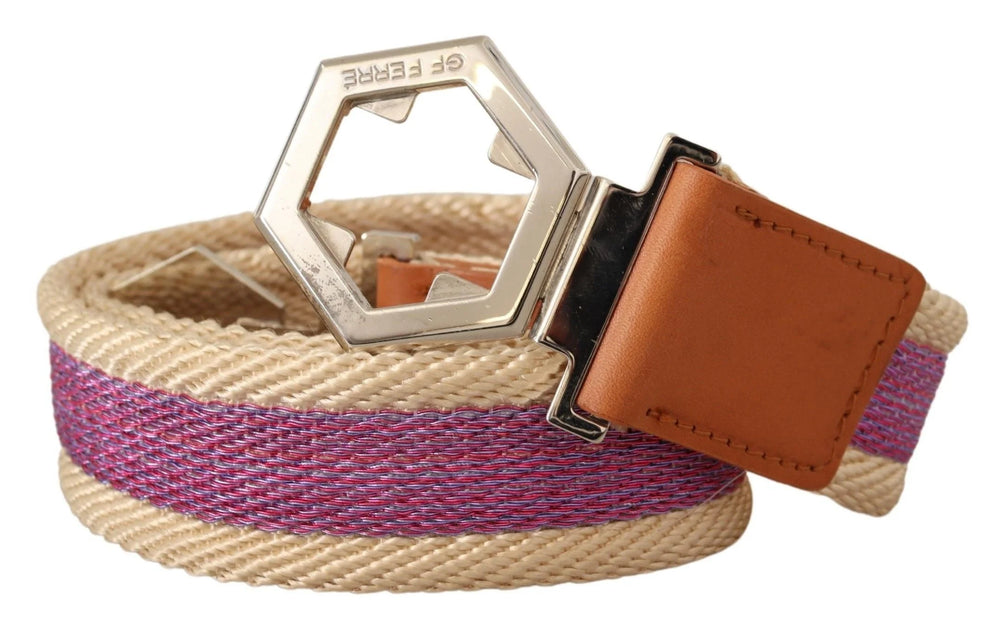 GF Ferre Multicolor Leather Silver Hexagon Logo Buckle Belt - 85 cm / 34 Inches - Belts