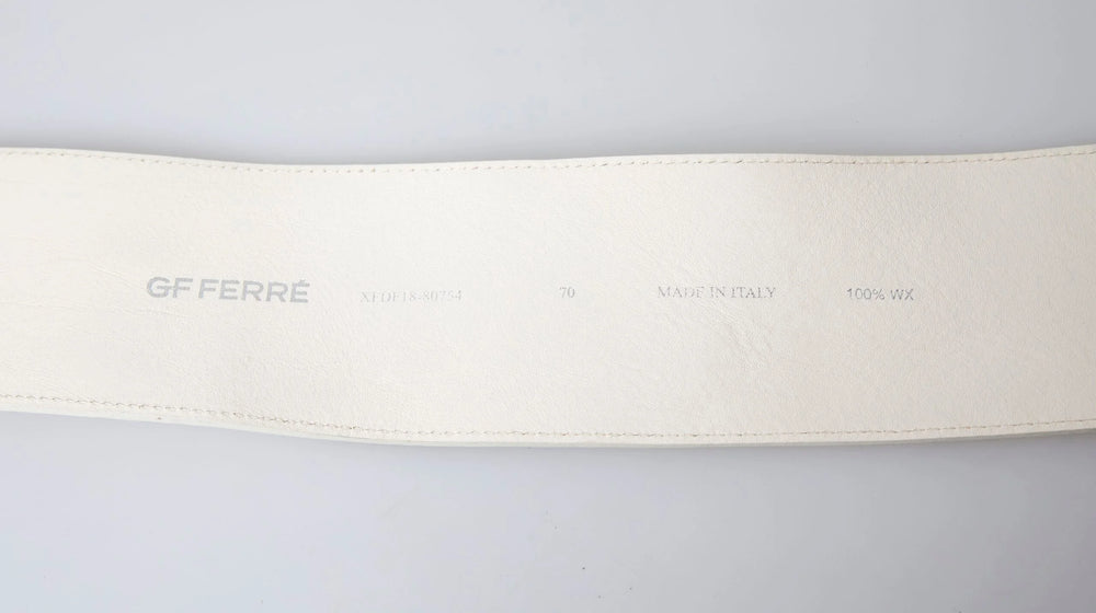 GF Ferre Off White Waxed Cotton Wide Fashion Waistband Belt - 70 cm / 28 Inches - Belts