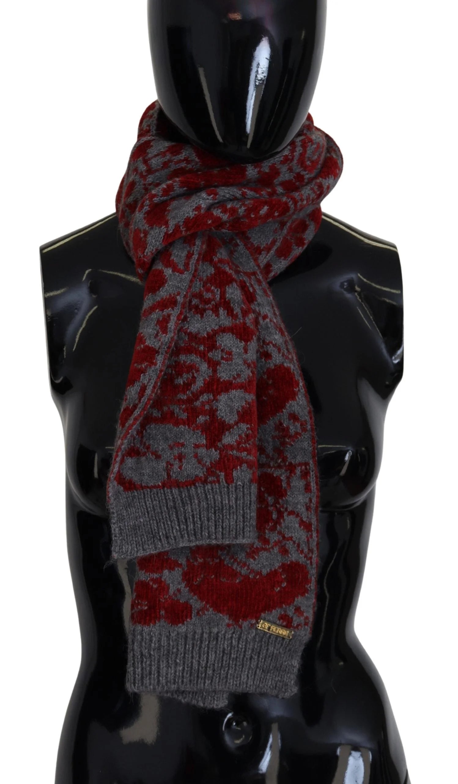 GF Ferre Red Grey Knitted Wrap Warmer Womens Shawl Scarf - Scarves & Shawls