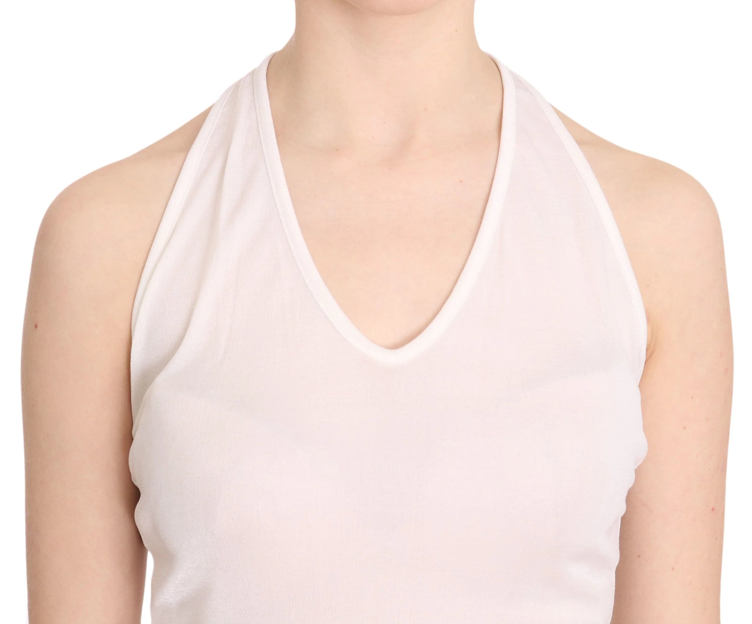 GF Ferre White Halter Cotton Sleeveless Casual Tank Top Blouse - IT38|XS - Tank Tops