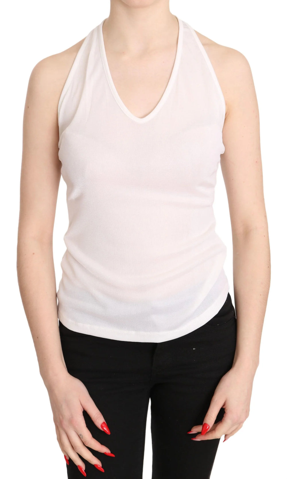 GF Ferre White Halter Cotton Sleeveless Casual Tank Top Blouse - IT38|XS - Tank Tops