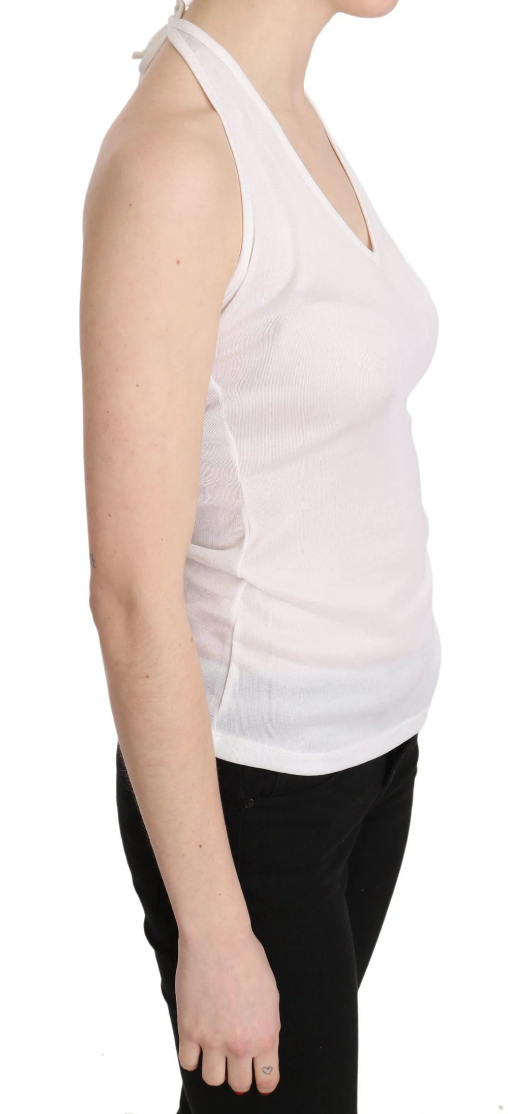 GF Ferre White Halter Cotton Sleeveless Casual Tank Top Blouse - IT38|XS - Tank Tops