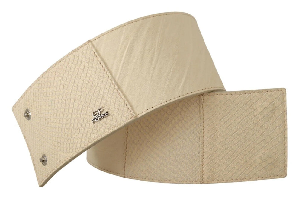 GF Ferre White Waxed Cotton Wide Fashion Belt - 70 cm / 28 Inches - Belts