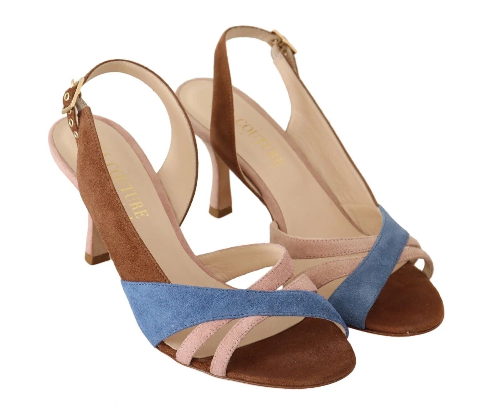 GIA COUTURE Multicolor Suede Leather Slingback Heels Sandals Shoes - EU37/US6.5 - Sandals
