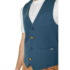 Gianni Lupo Blue Cotton Waistcoat - IT44 | S