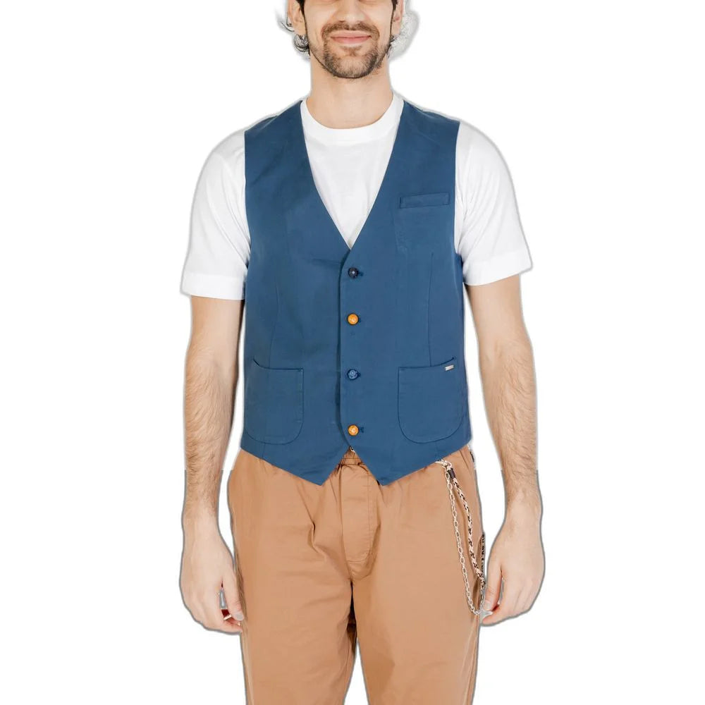 Gianni Lupo Blue Cotton Waistcoat - IT44 | S