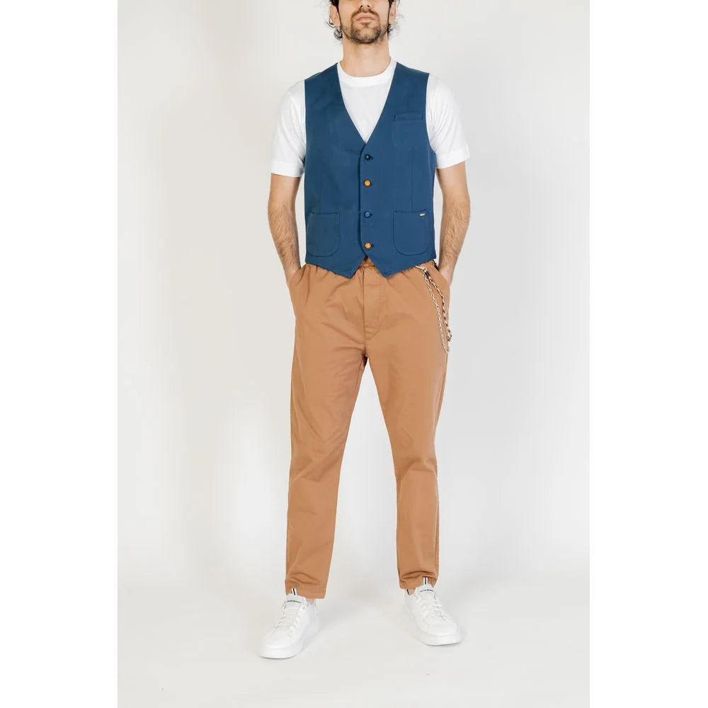 Gianni Lupo Blue Cotton Waistcoat - IT44 | S