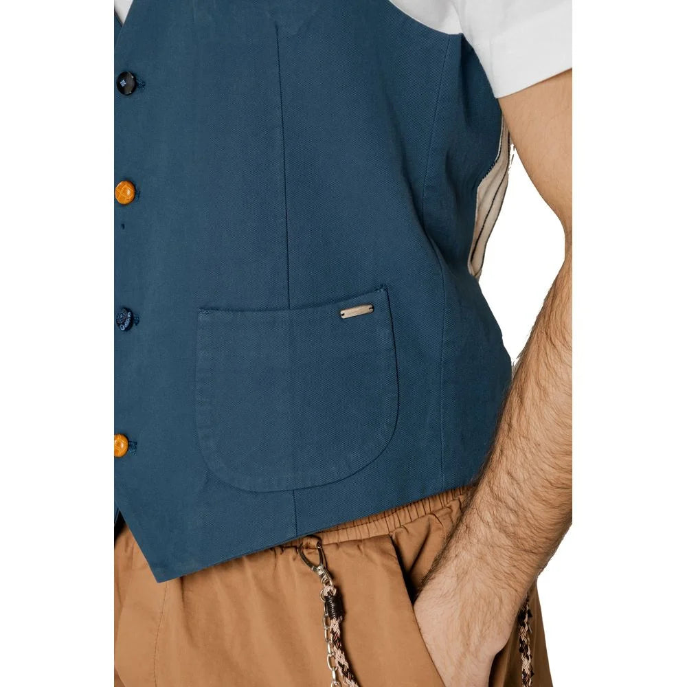 Gianni Lupo Blue Cotton Waistcoat - IT44 | S