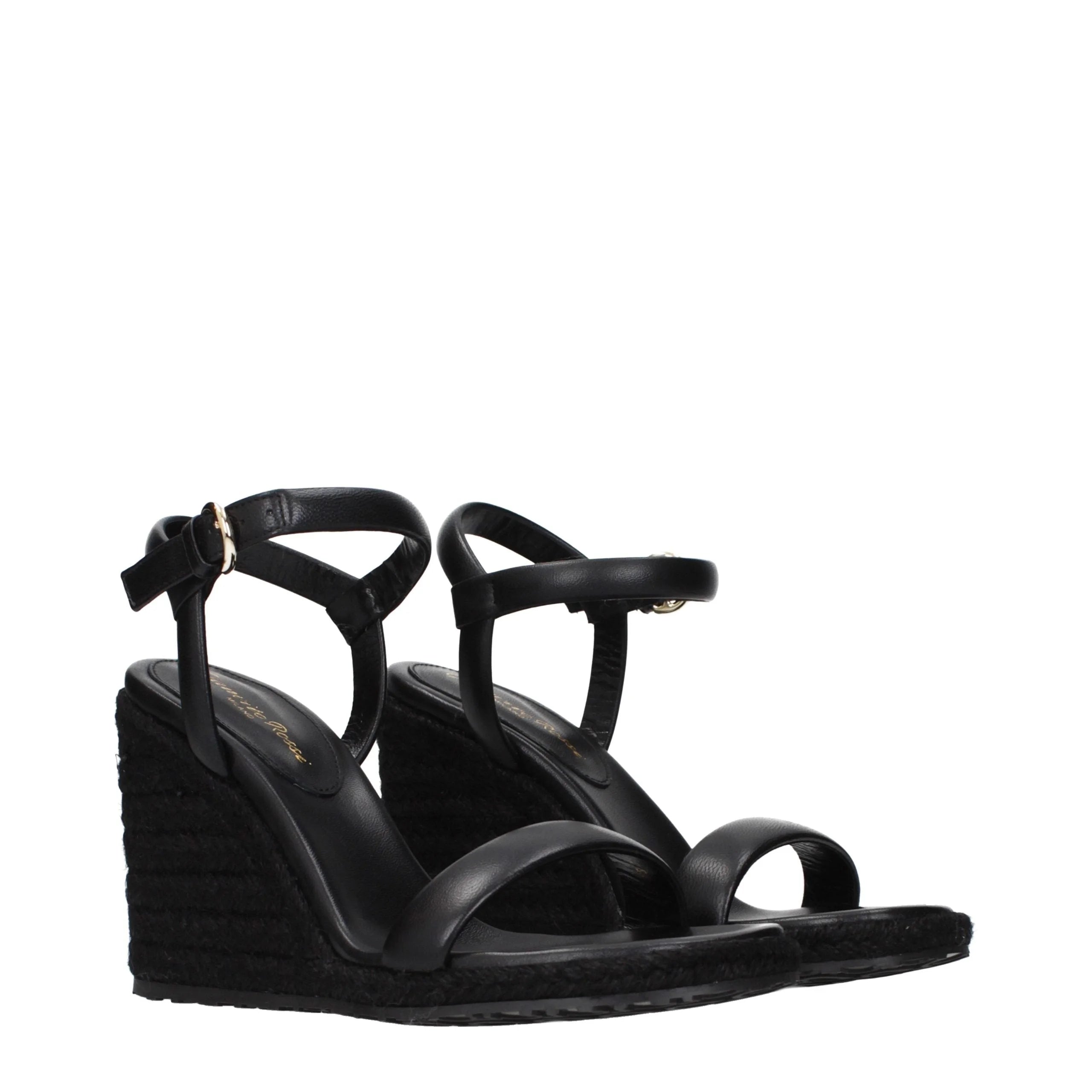 Gianvito Rossi Black Leather Wedge Sandals
