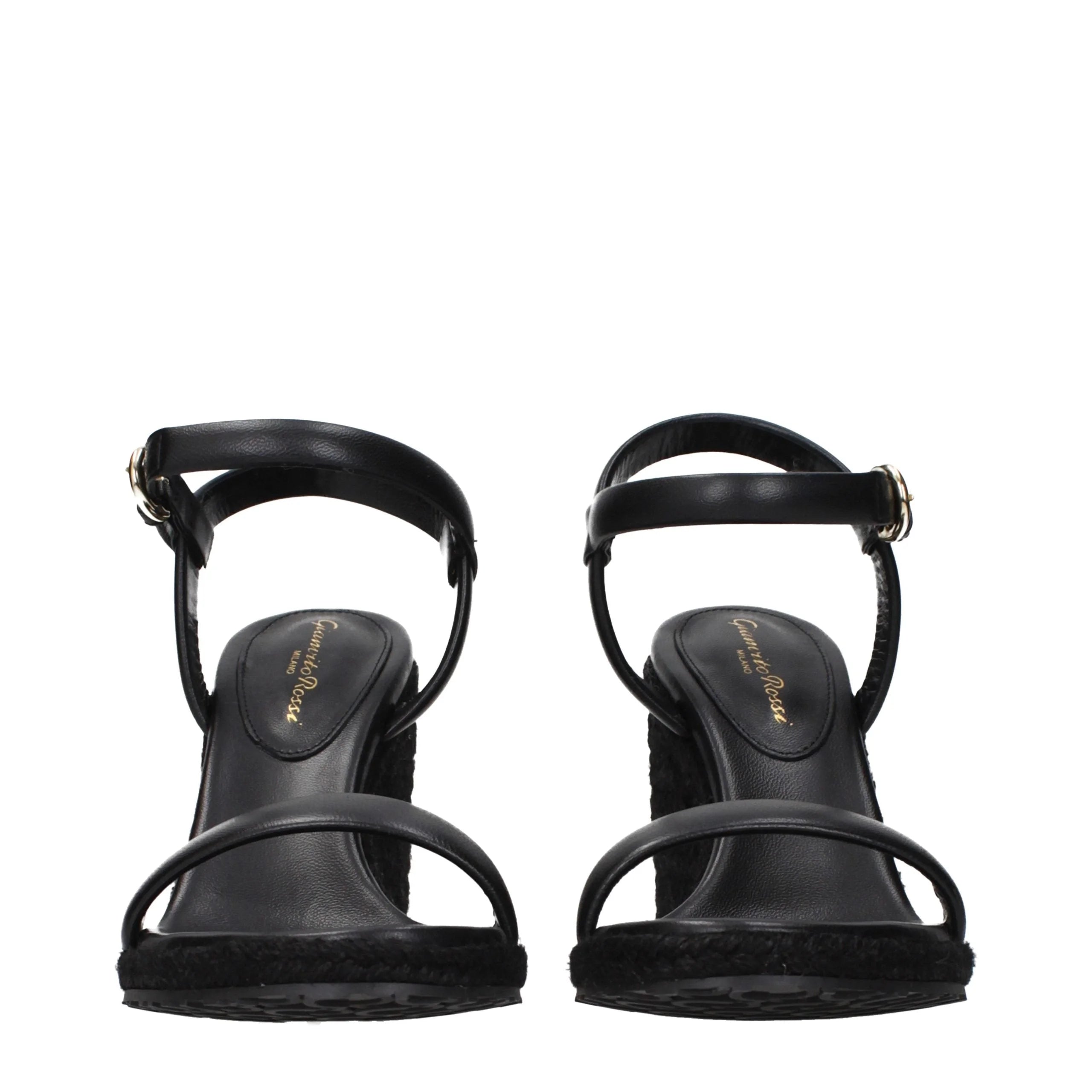 Gianvito Rossi Black Leather Wedge Sandals