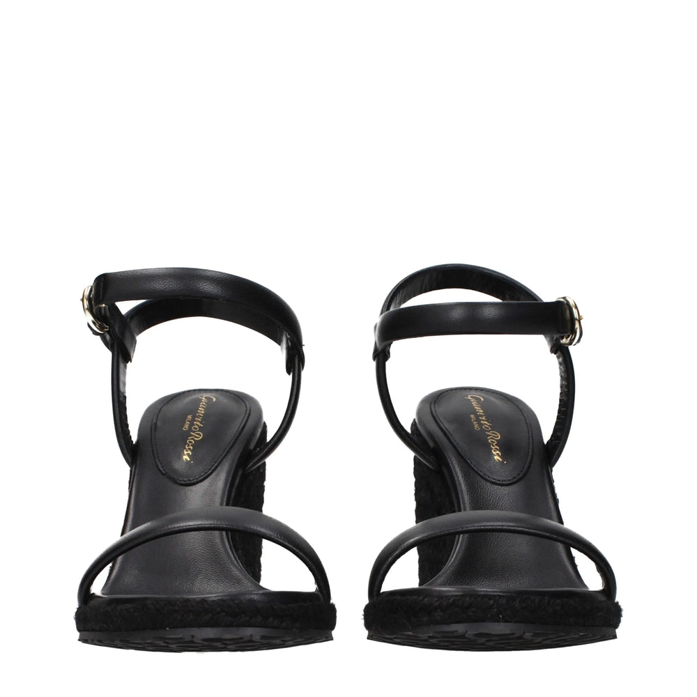 Gianvito Rossi Black Leather Wedge Sandals
