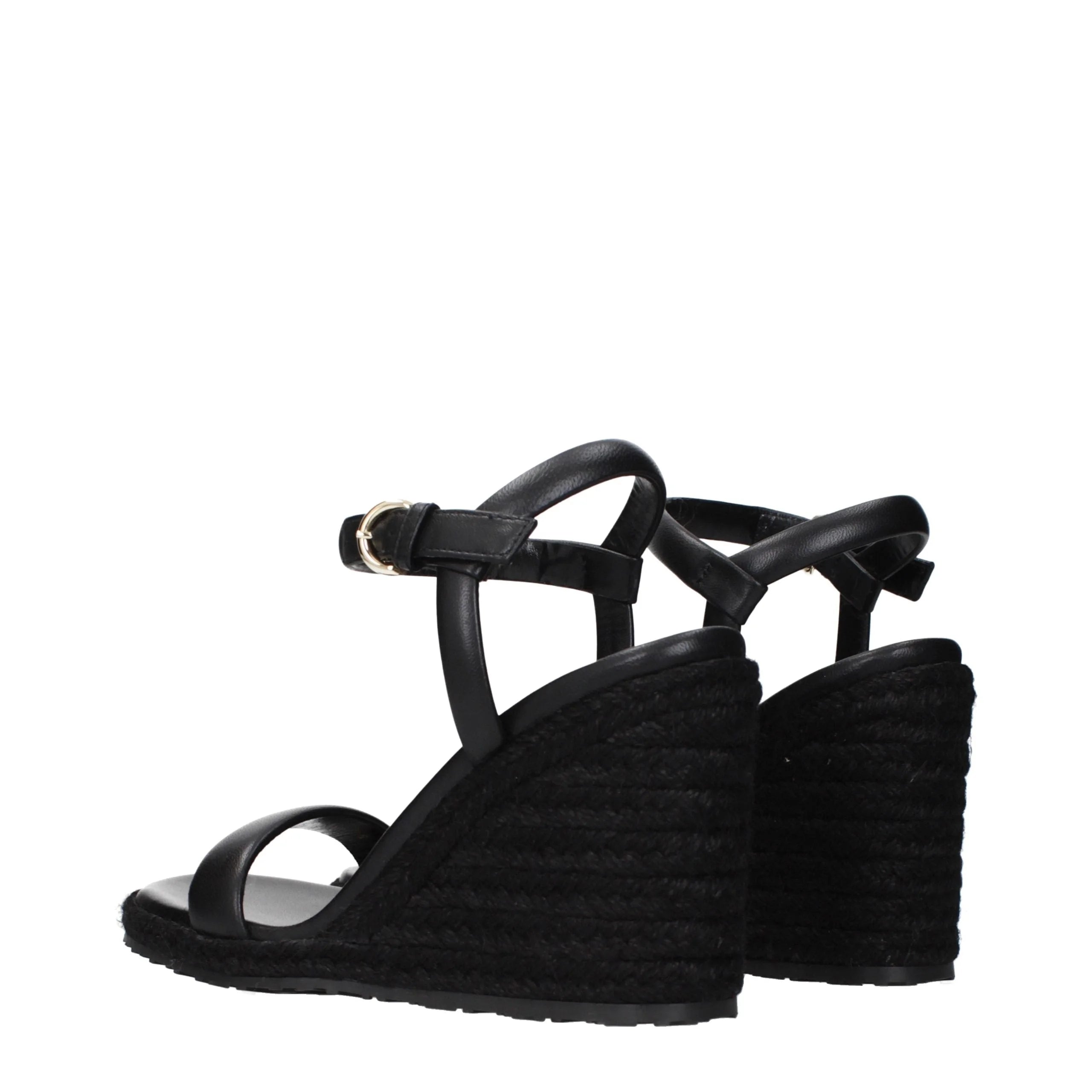 Gianvito Rossi Black Leather Wedge Sandals