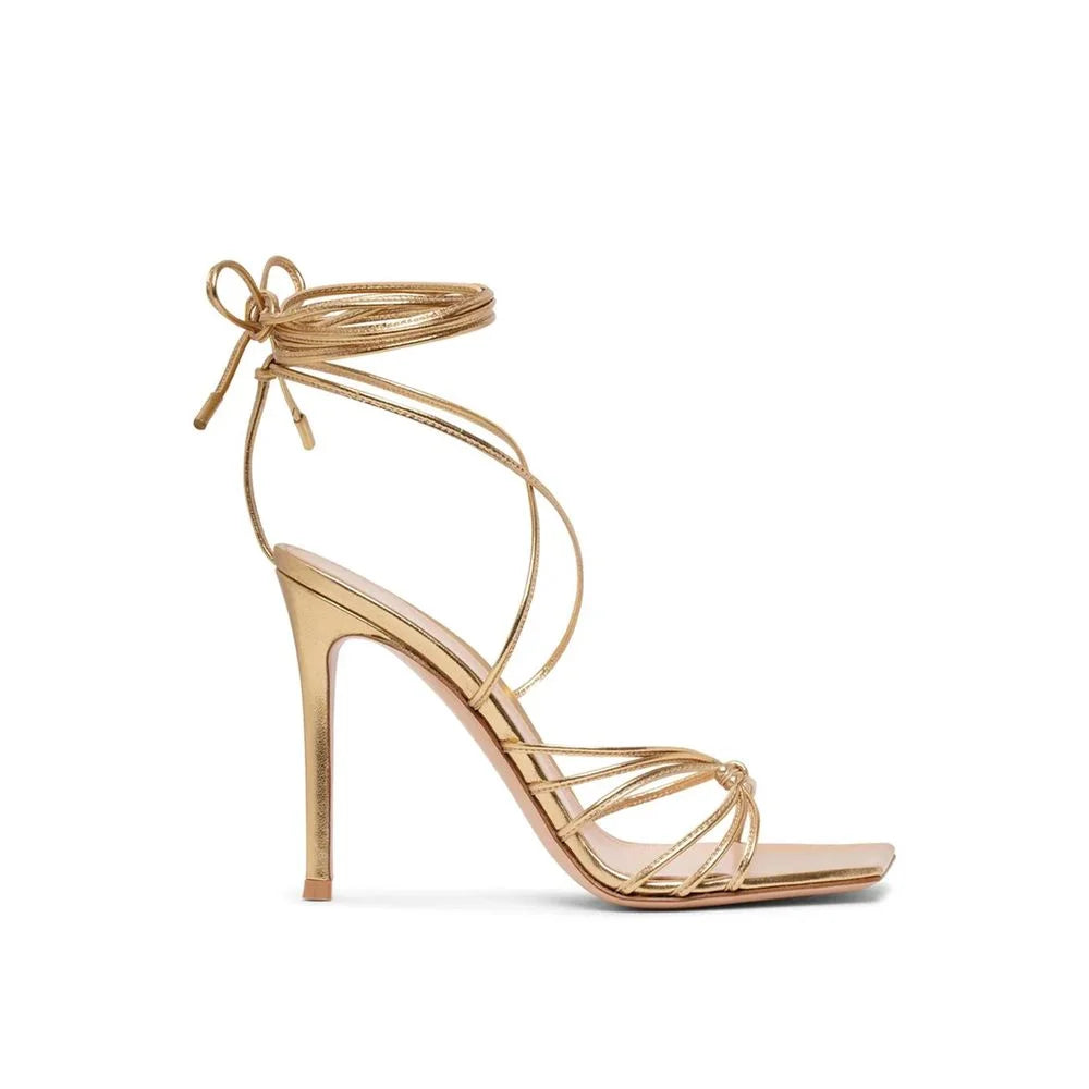 Gianvito Rossi Gold Calfskin Stiletto Heel Sandals - EU37.5/US7.5