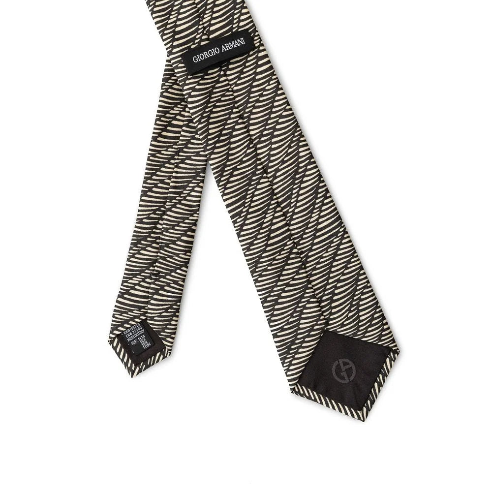 Giorgio Armani Black And White Silk Ty - Neckties