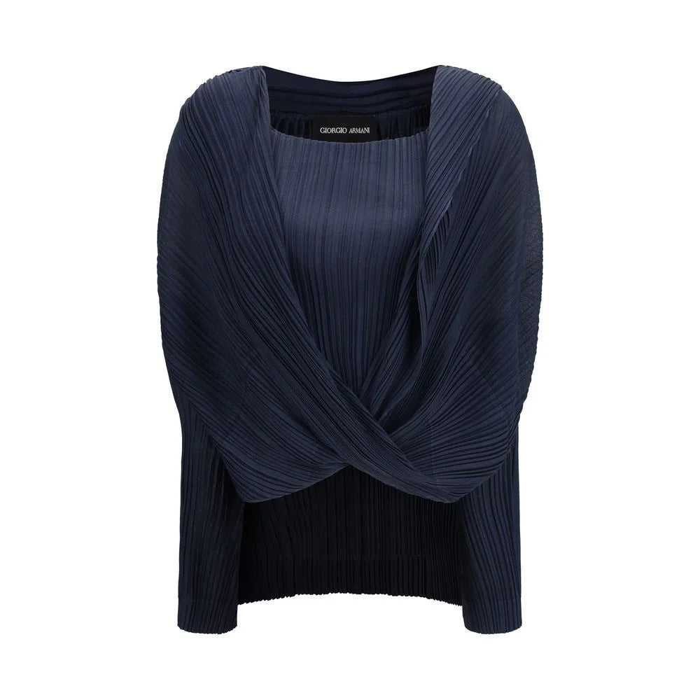Giorgio Armani Modre viskózové potiskane tricko - IT46|XL