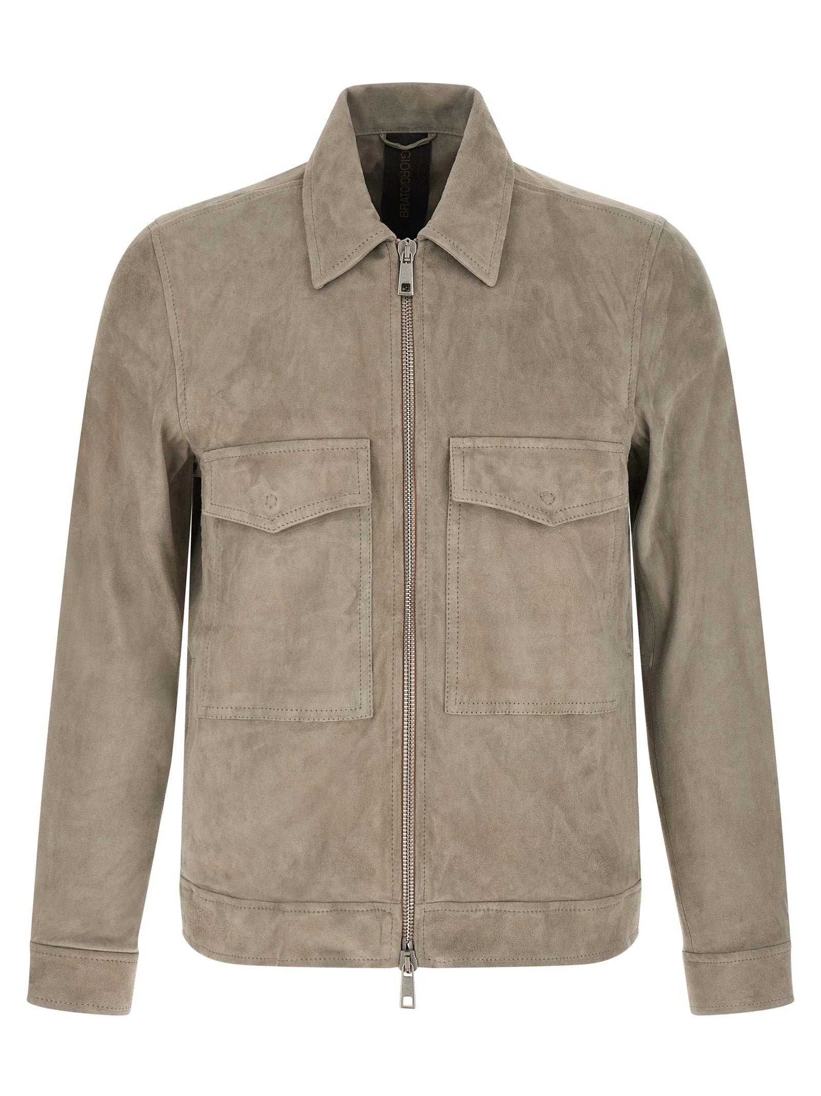 GIORGIO BRATO Gray Lamb Leather Leather Jacket