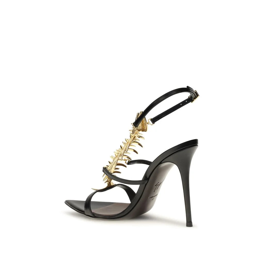 Giuseppe Zanotti Black Calf Leather Bos Taurus Stiletto Heel Sandals