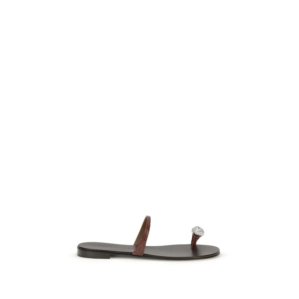 Giuseppe Zanotti Brown Calf Leather Bos Taurus Flat Sandals