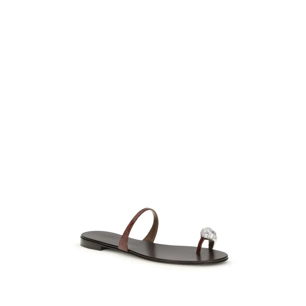 Giuseppe Zanotti Brown Calf Leather Bos Taurus Flat Sandals