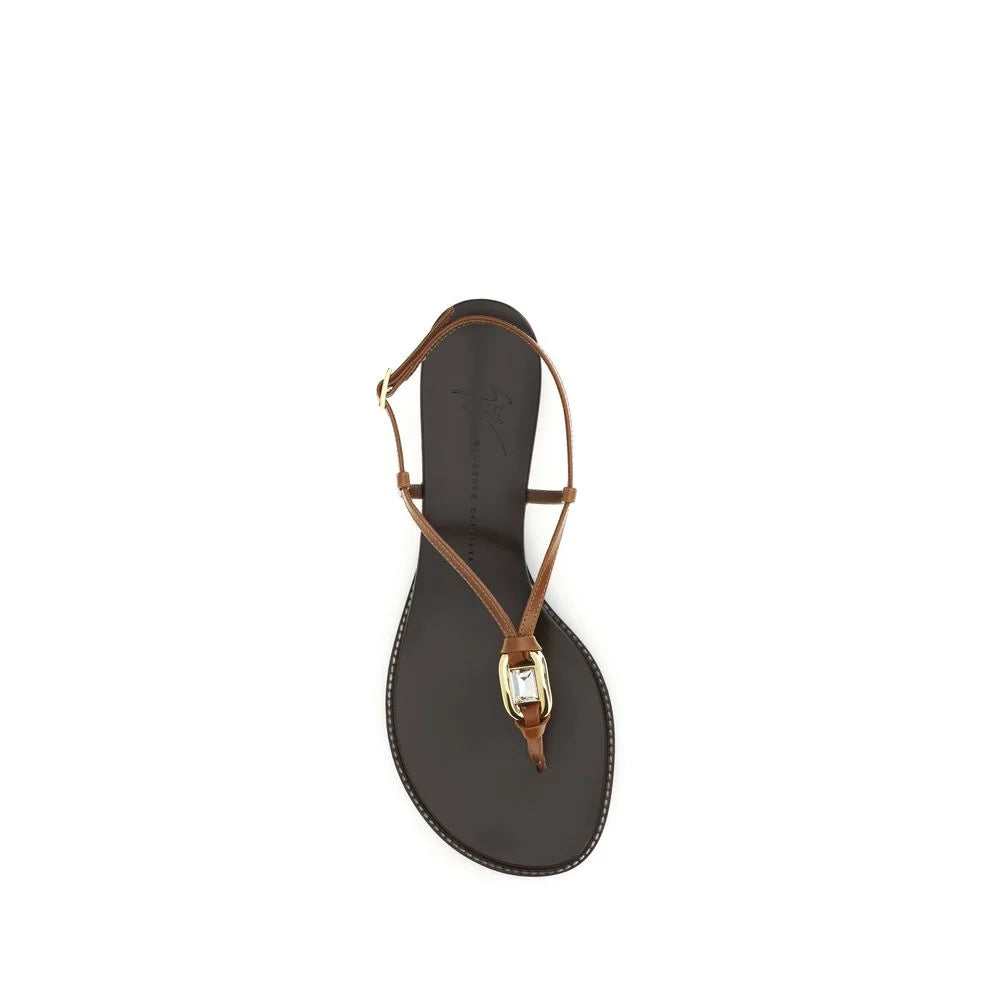 Giuseppe Zanotti Hnědé sandály Bos Taurus na klínku z teletiny kůže