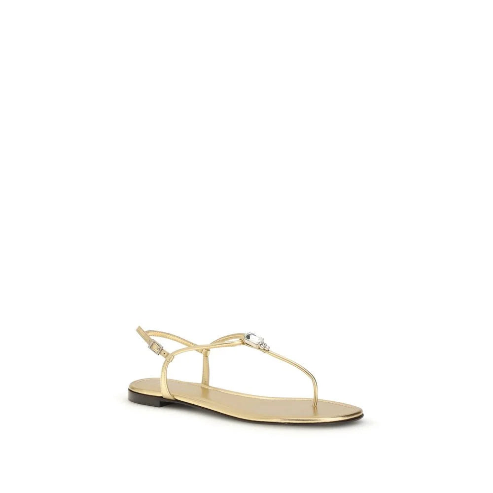 Giuseppe Zanotti Gold Calf Leather Bos Taurus Flat Sandals