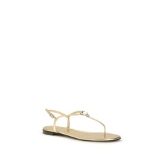 Giuseppe Zanotti Gold Calf Leather Bos Taurus Flat Sandals