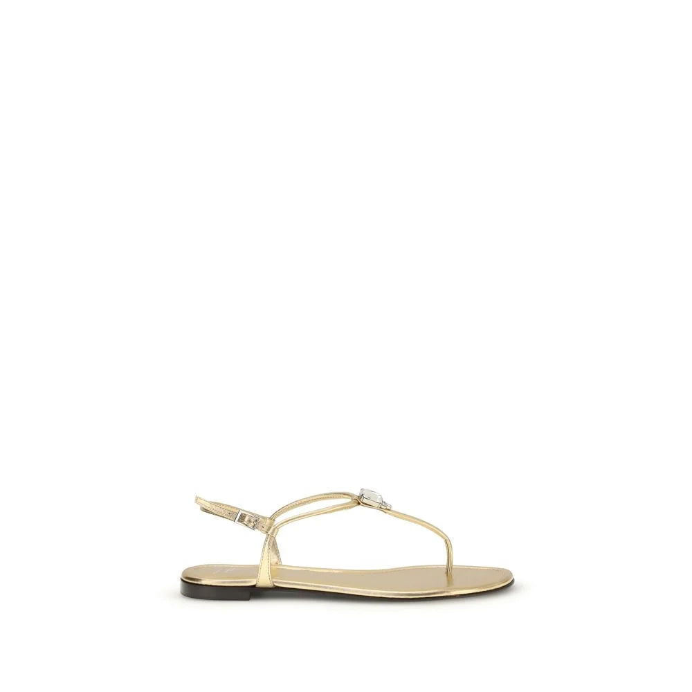 Giuseppe Zanotti Gold Calf Leather Bos Taurus Flat Sandals