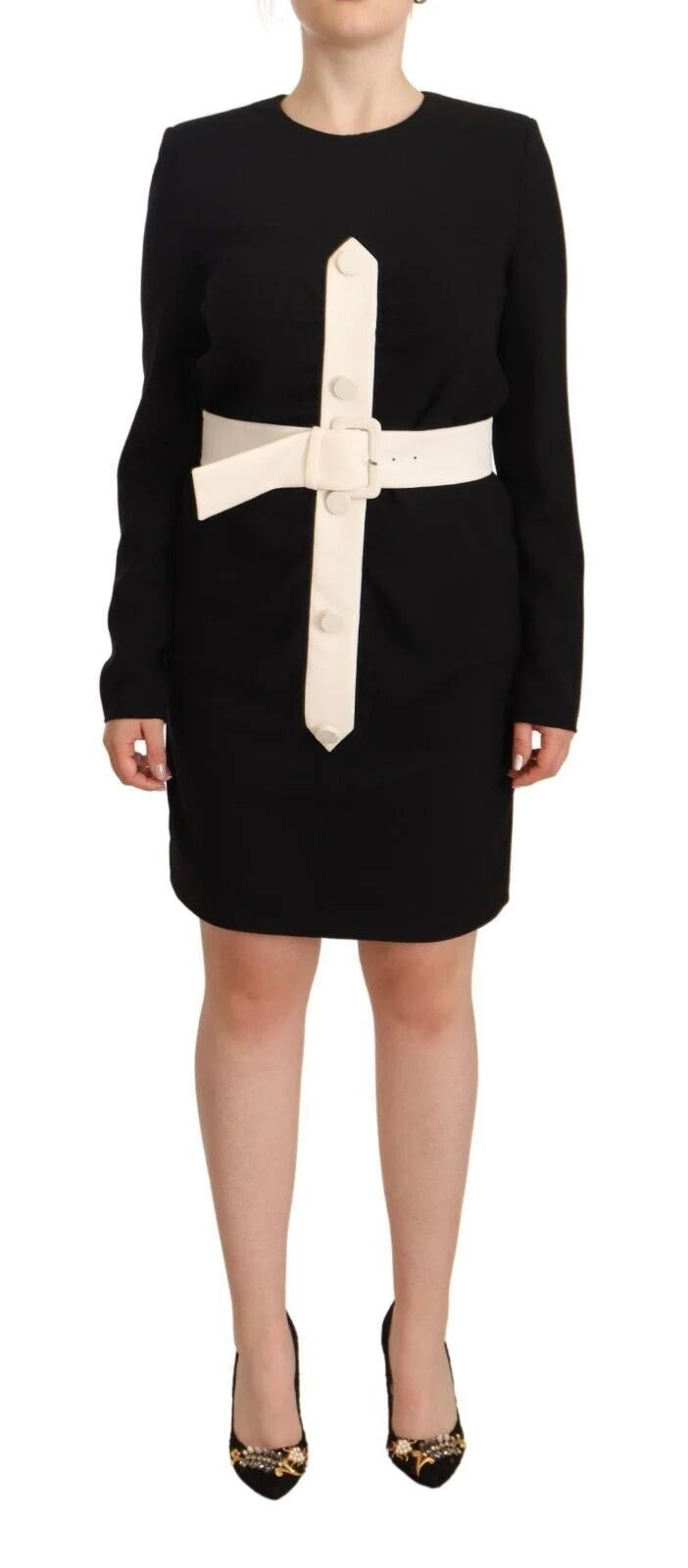Givenchy Black Wool Long Sleeves Belted Mini Sheath Dress - IT40|S - Dresses