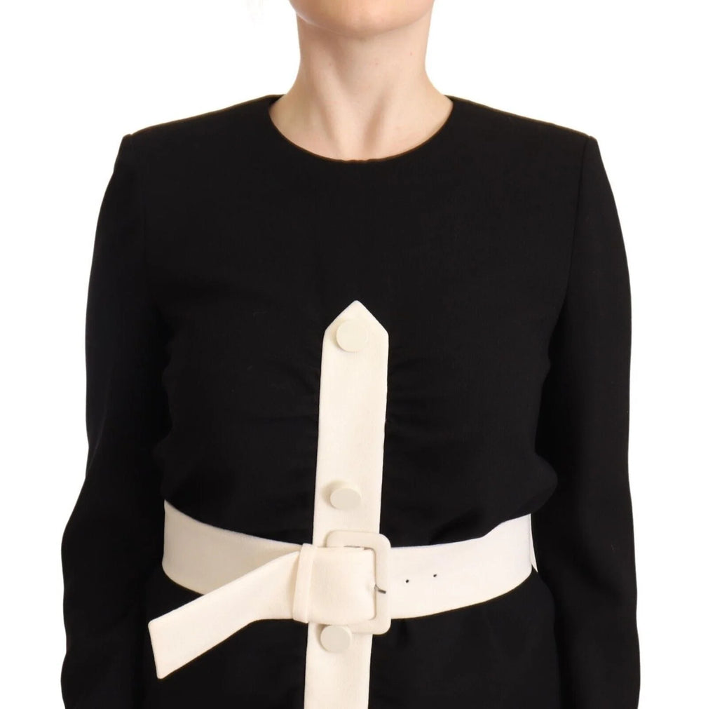 Givenchy Black Wool Long Sleeves Belted Mini Sheath Dress - IT40|S - Dresses