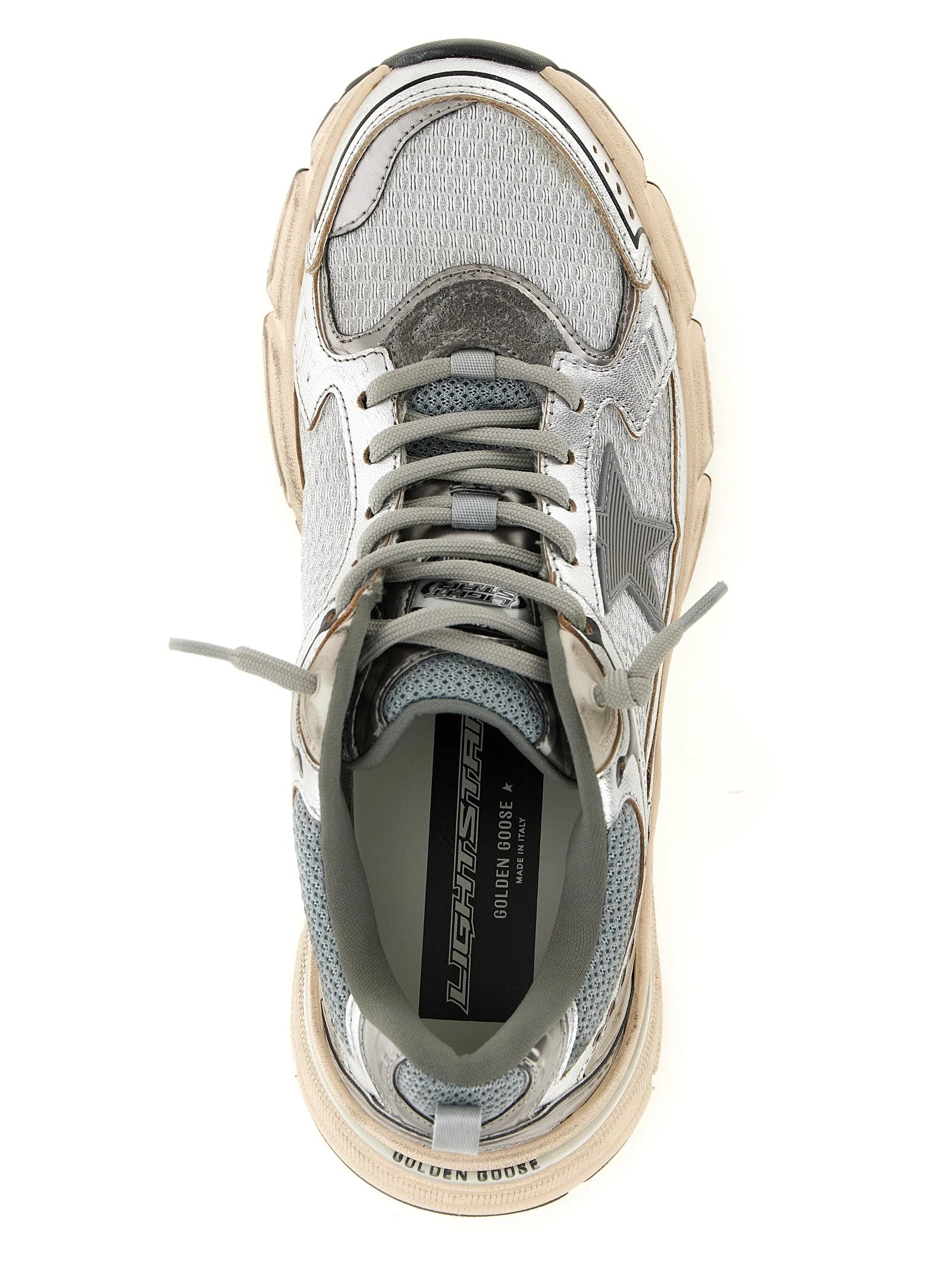 Złote Gęsie Srebrne Sneakersy ze Skóry Chunky - EU38/US8