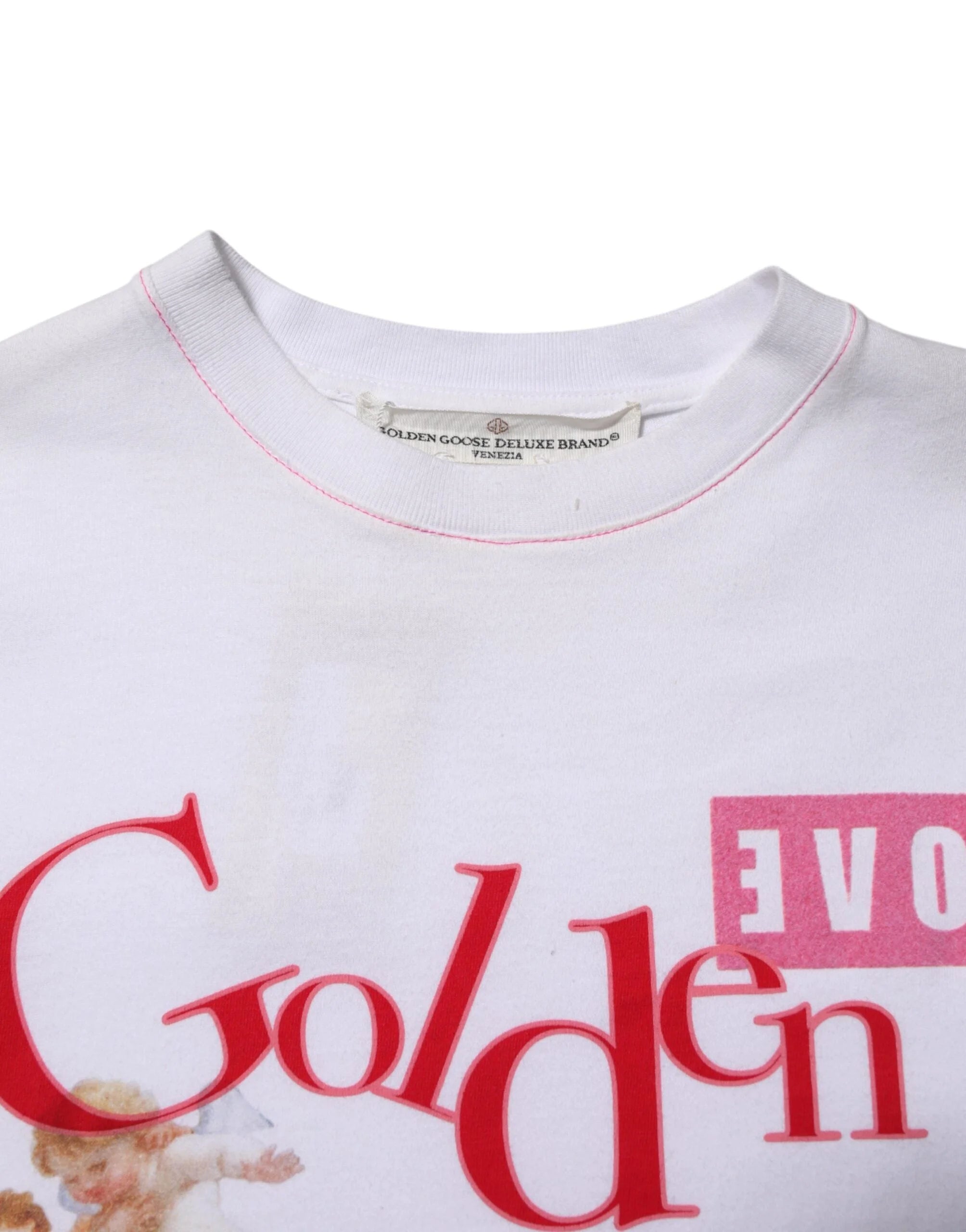 Golden Goose White Printed Round Neck T-shirt - IT38 | XS - T-Shirts