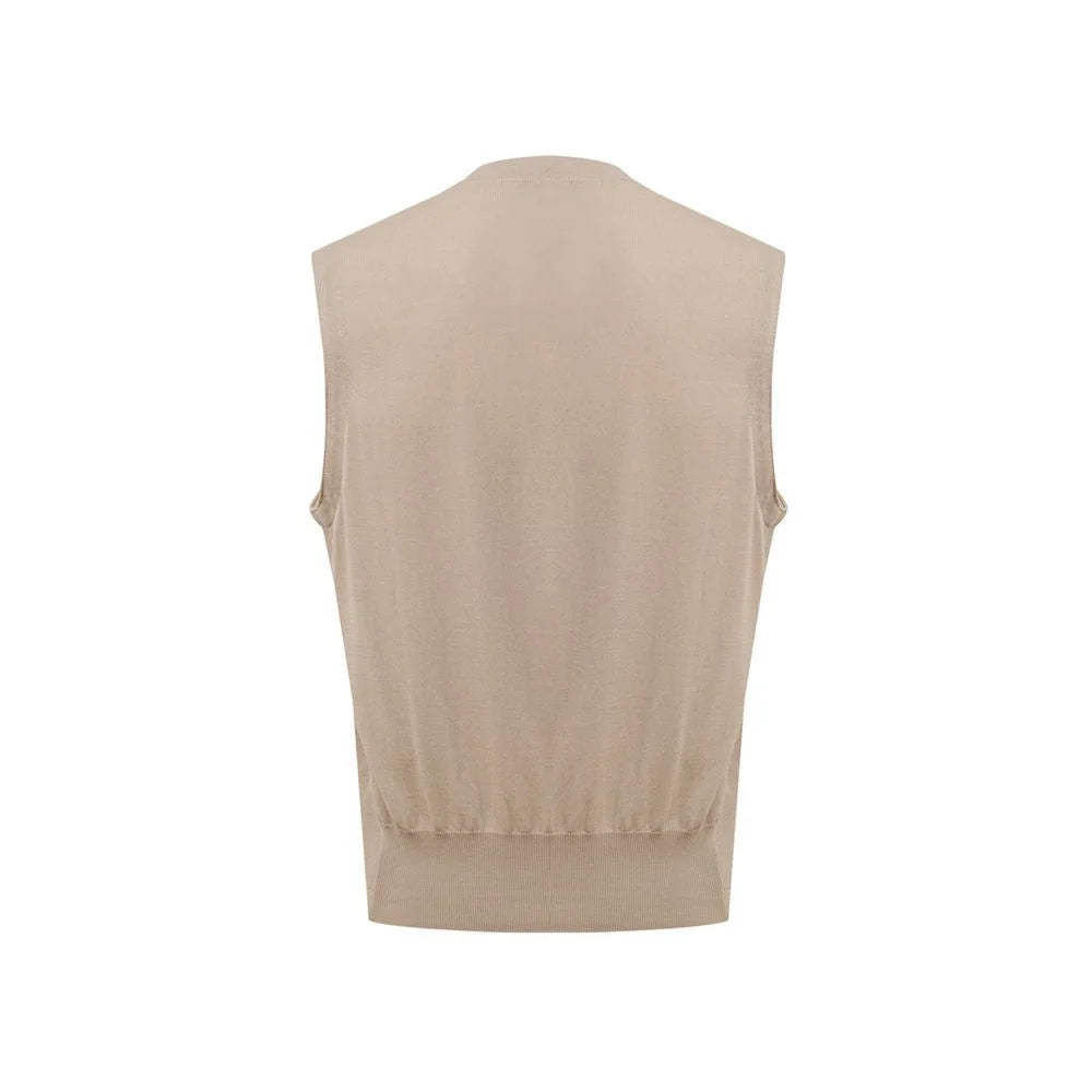 Gran Sasso Beige Cotton Sleveless Jacket - IT50 | L - Vests