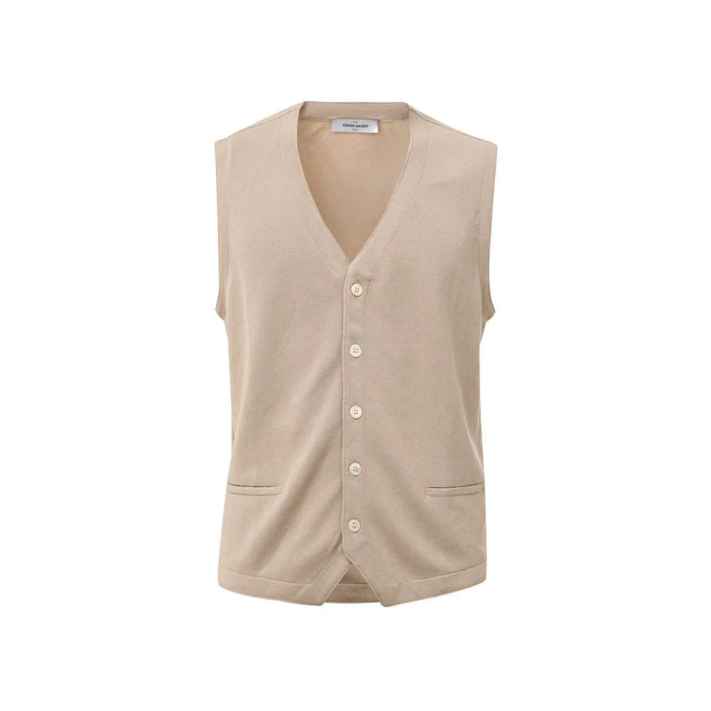 Gran Sasso Beige Cotton Sleveless Jacket - IT50 | L - Vests