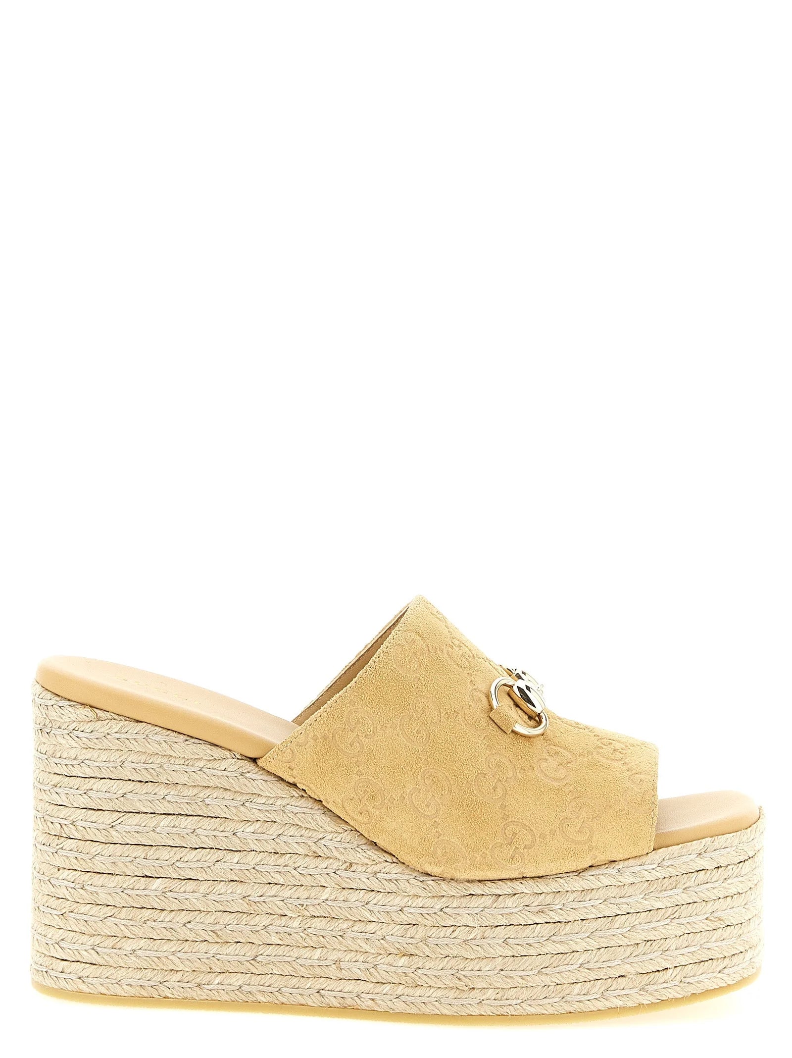Gucci Beige Calfskin Wedge Sandals