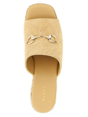 Gucci Beige Calfskin Wedge Sandals