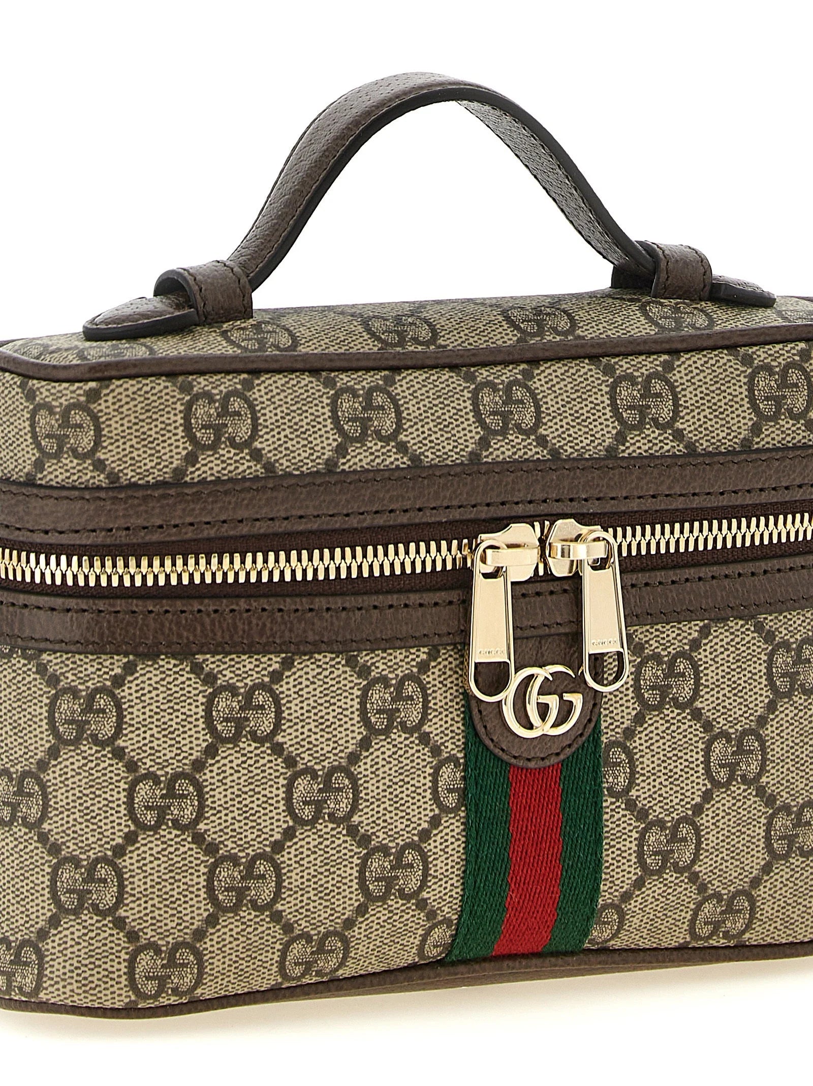 Rear view of the Gucci beige polyethylene bag showing the clean lines and seamless finish of this designer accessory.