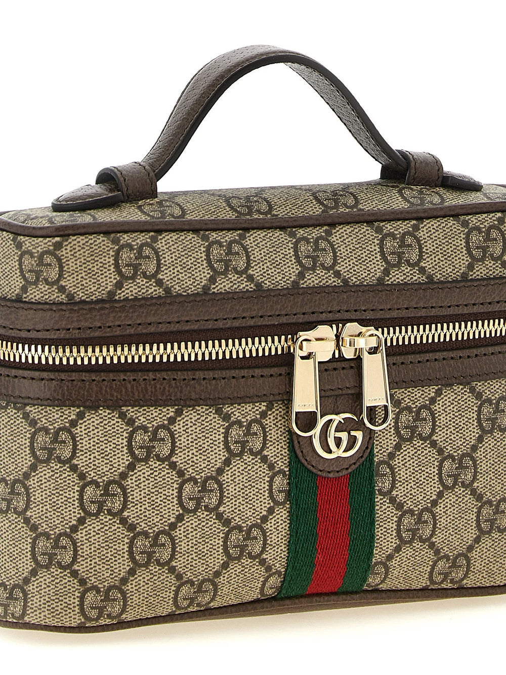 Rear view of the Gucci beige polyethylene bag showing the clean lines and seamless finish of this designer accessory.