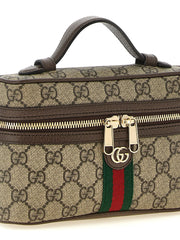 Rear view of the Gucci beige polyethylene bag showing the clean lines and seamless finish of this designer accessory.
