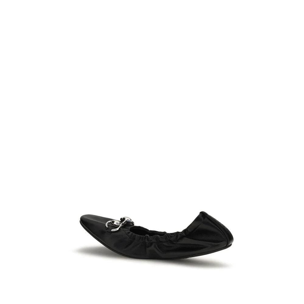 Gucci Black Calf Leather Bos Taurus Ballet Flats - EU38/US8
