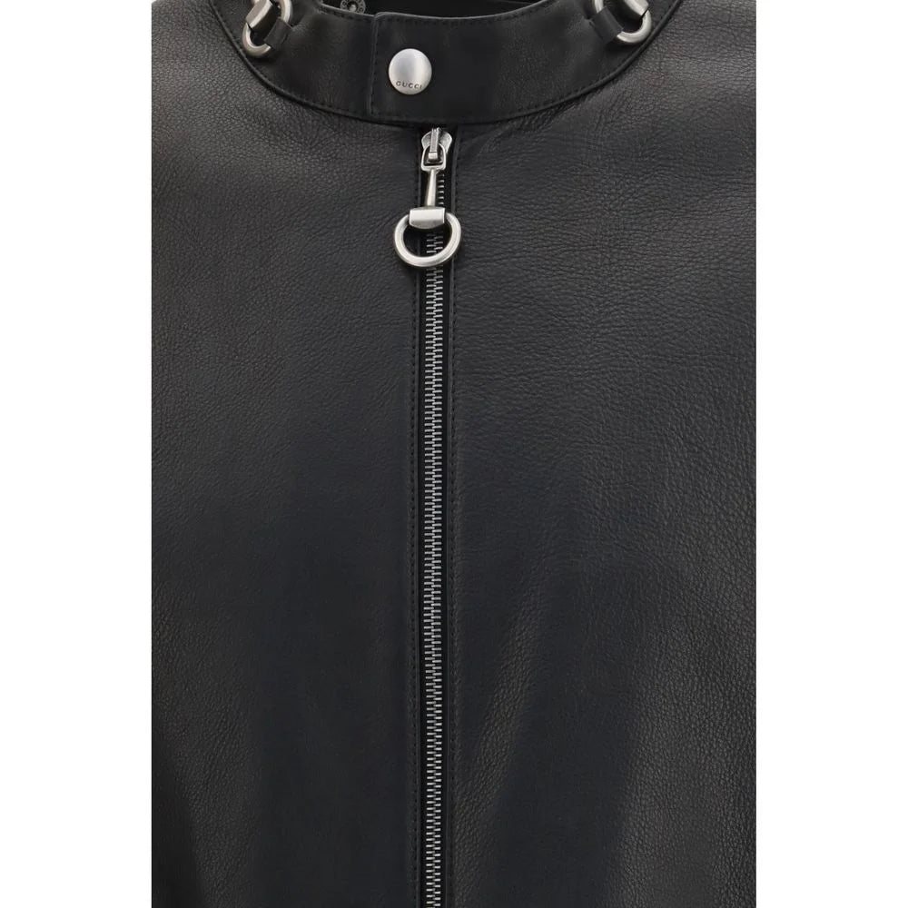 Gucci Black Calf Leather Bos Taurus Biker Jacket - S