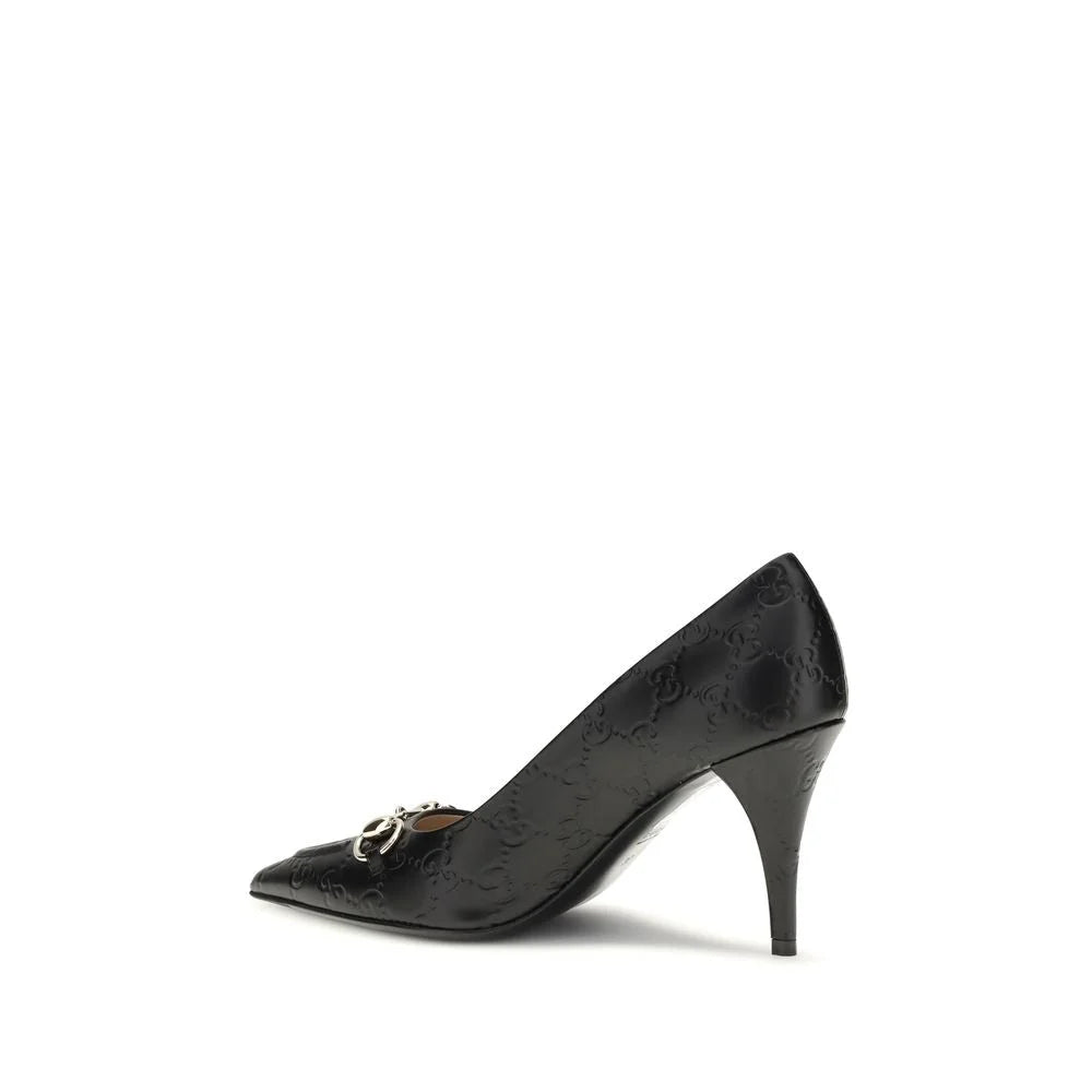 Gucci Black Calf Leather Bos Taurus Mid Heel Pumps