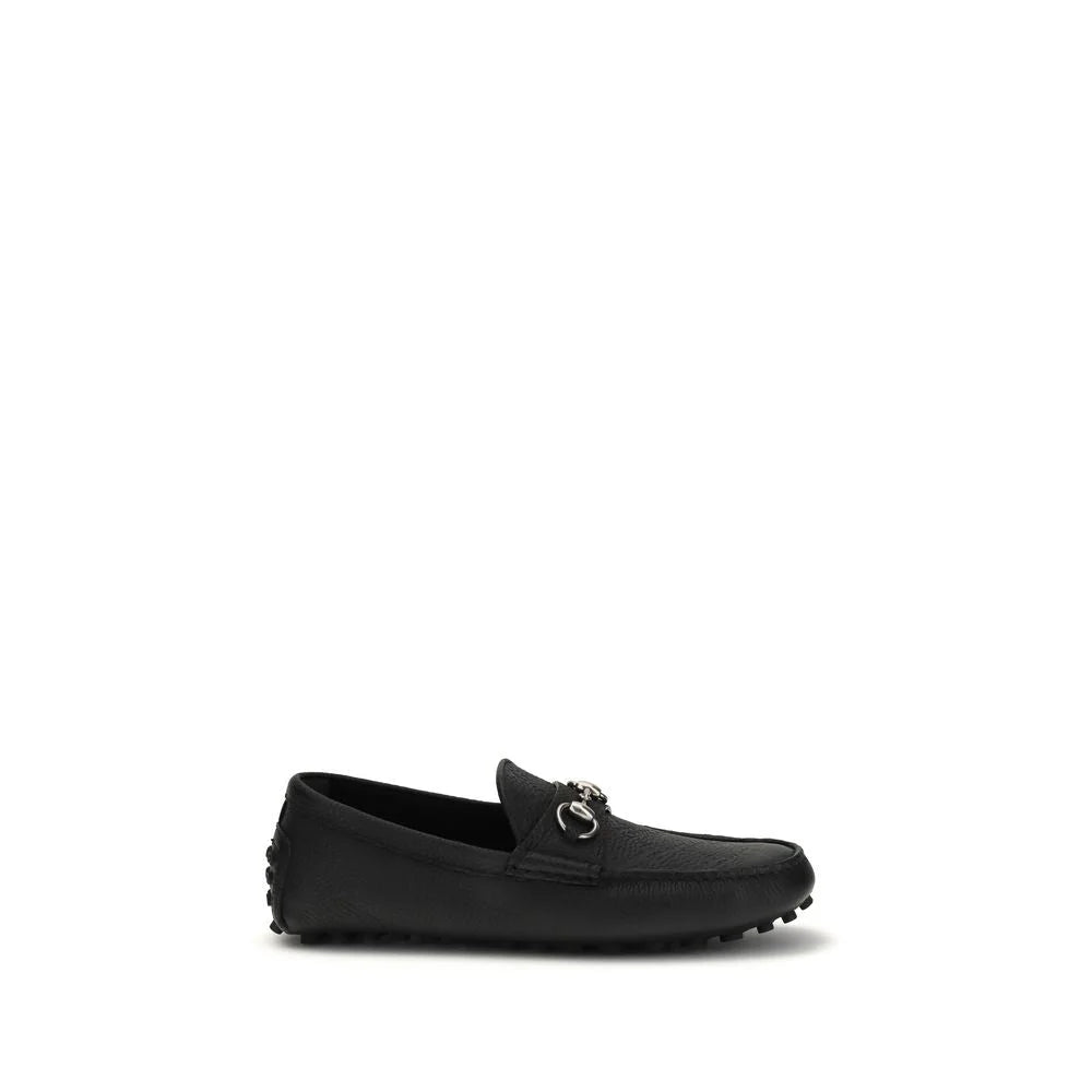 Gucci Black Calf Leather Bos Taurus Slip-On Loafers