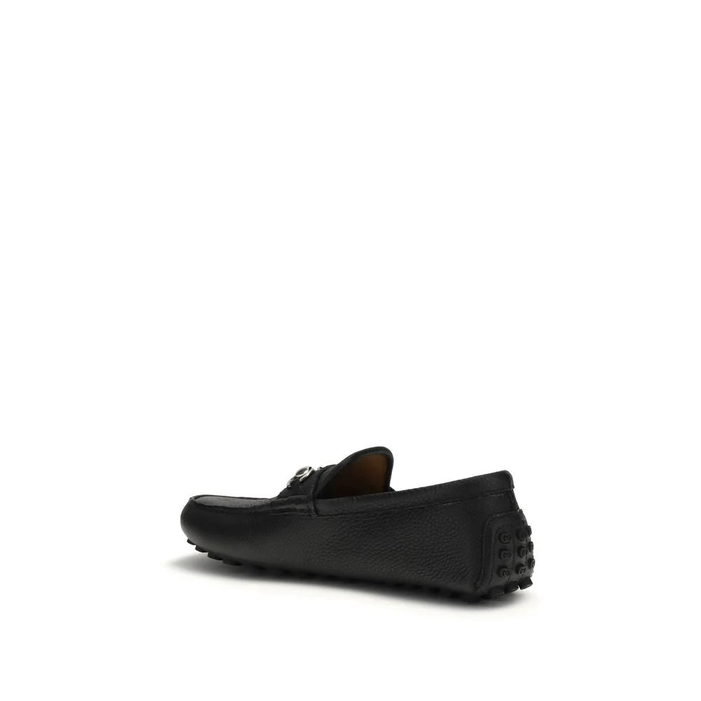 Gucci Black Calf Leather Bos Taurus Slip-On Loafers