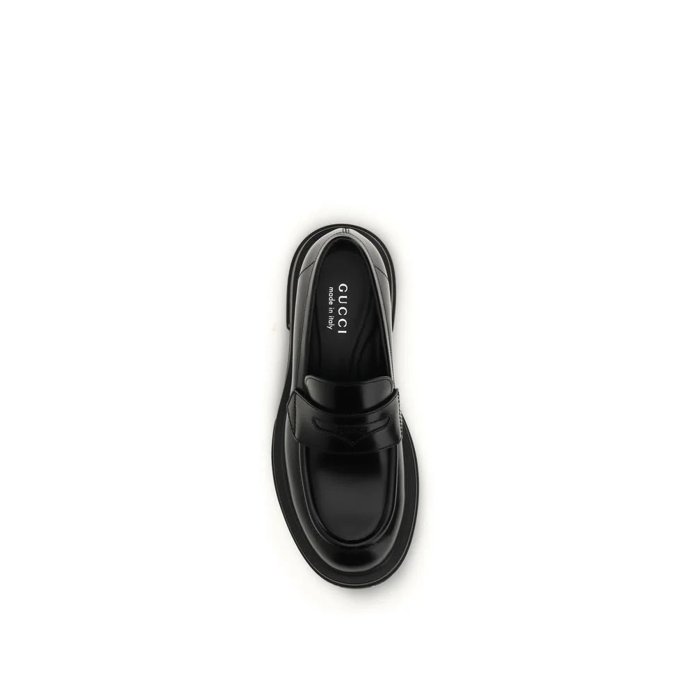 Gucci Black Calf Leather Bos Taurus Slip-On Loafers - EU39.5/US6.5