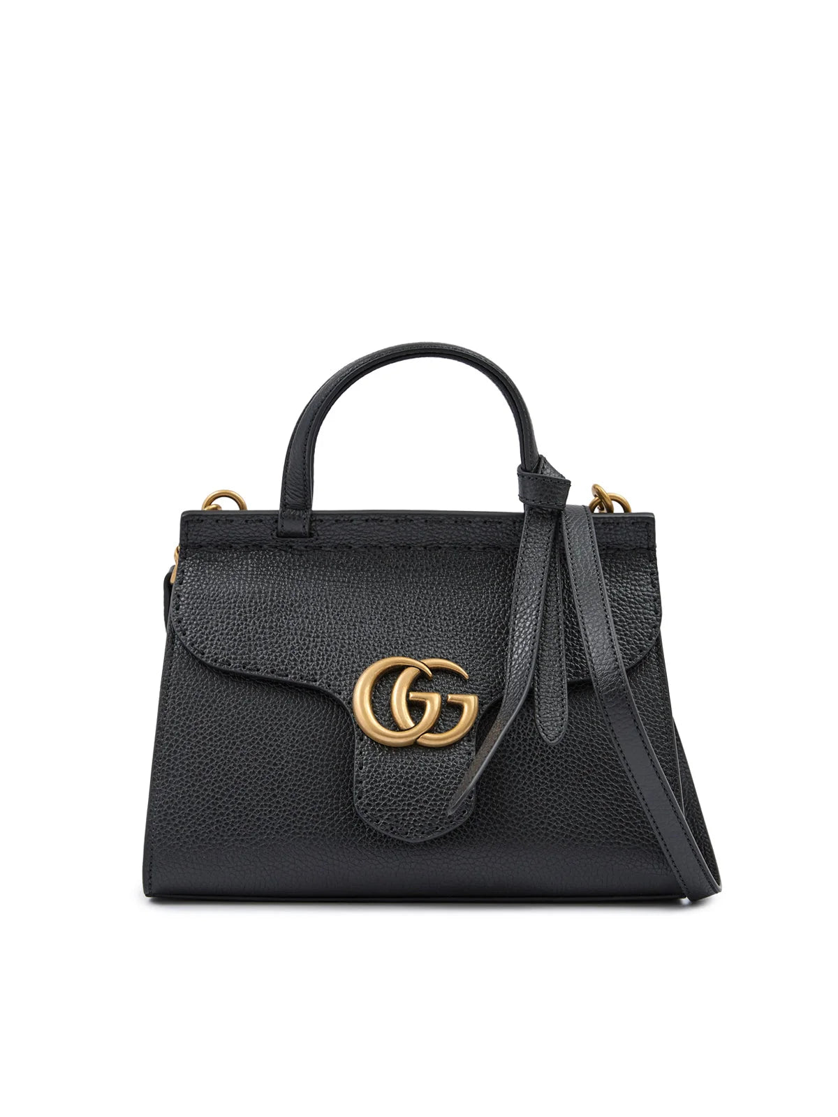 Gucci Black Leather GG Marmont Handbag - Shoulder Bags