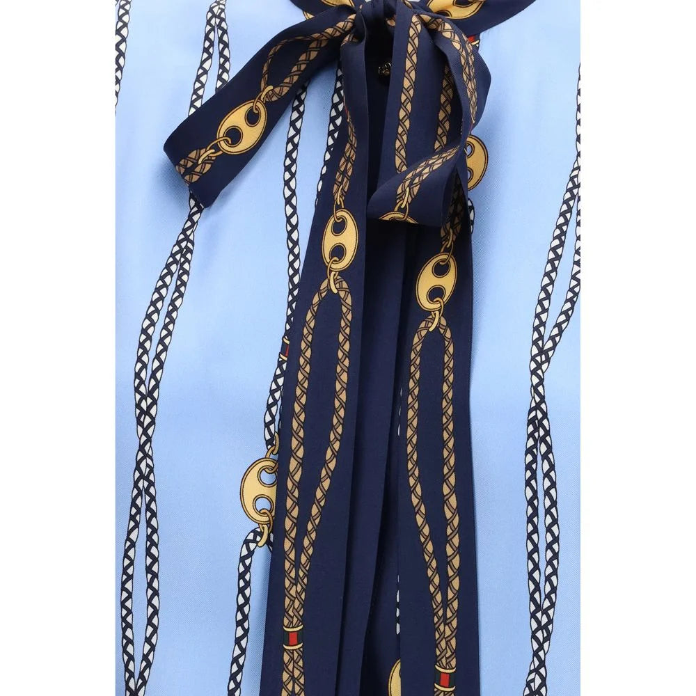 Gucci Modré hedvábné tričko s potiskem - IT42 | L